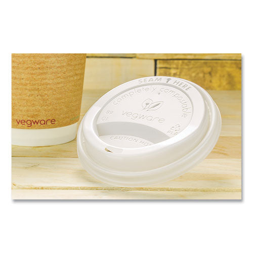 Image of Vegware 89 Series Hot Cup Lids, Fits Vegware 89-Series Hot Cups, Plastic, White, 1,000/Carton