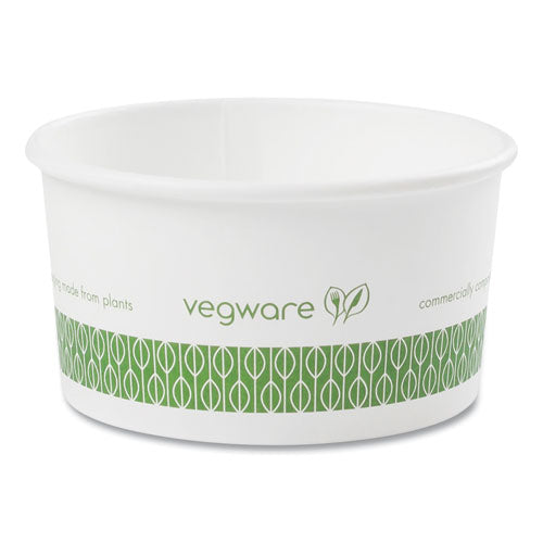 Image of Vegware Soup Containers, Compostable, 6 oz, 3.5" Diameter x 1.7" h, Green/White, Paper, 1,000/Carton