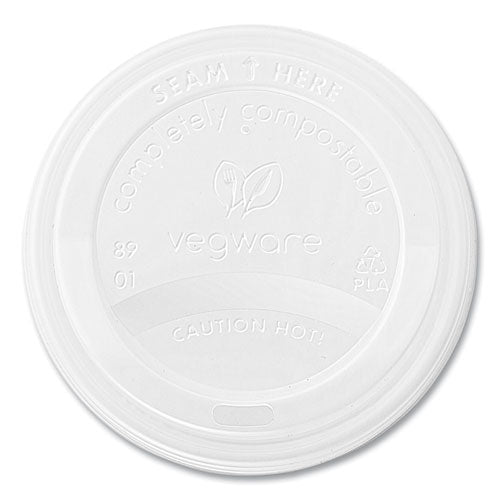Image of Vegware 89 Series Hot Cup Lids, Fits Vegware 89-Series Hot Cups, Plastic, White, 1,000/Carton