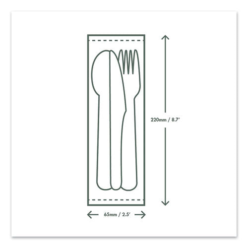 Image of Vegware Cutlery Kits, Compostable, General Purpose, Fork/Knife/Napkin/Spoon, Plastic, White, 250/Carton