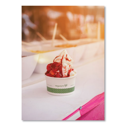 Image of Vegware Soup Containers, Compostable, 6 oz, 3.5" Diameter x 1.7" h, Green/White, Paper, 1,000/Carton