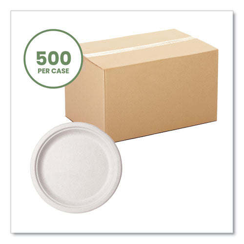 Image of Vegware Nourish Molded Fiber Tableware, Compostable, Plate, Sugarcane, 10" dia, White, 500/Carton