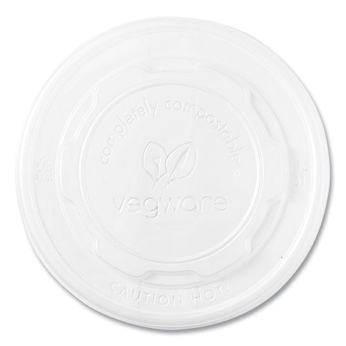 Image of Vegware 115-Series Flat Hot Lids, Compostable, For Use With 115-Series Soup Containers, White, Plastic, 500/Carton