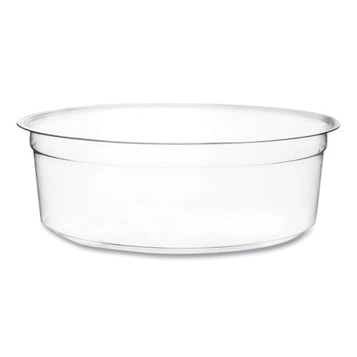 Image of Vegware Round Deli Pots, Compostable, 8 oz, 4.6" Diameter x 1.5" h, Clear, Plastic, 500/Carton