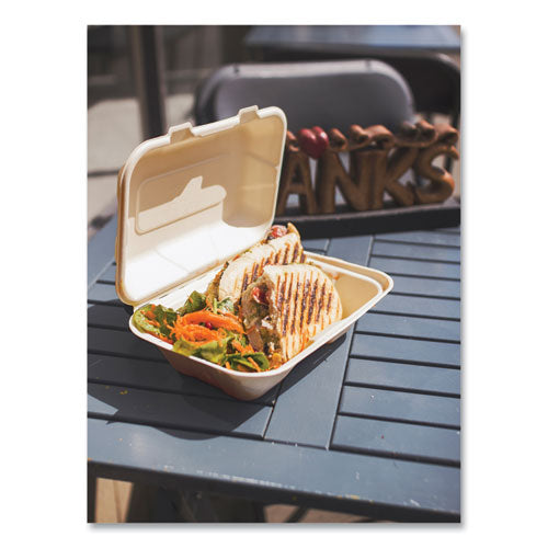 Image of Vegware Nourish Molded Fiber Takeout Containers, Compostable, 6.1 x 9 x 2.9, Natural, Sugarcane, 200/Carton