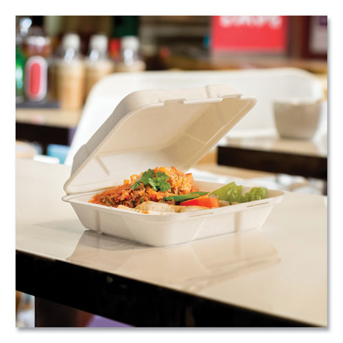 Image of Vegware Nourish Molded Fiber Takeout Container, Compostable, 9 x 10 x 2, Natural, Sugarcane, 200/Carton