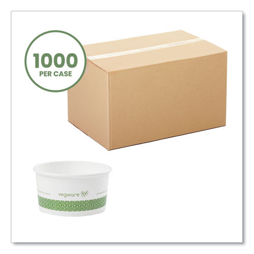 Image of Vegware Soup Containers, Compostable, 6 oz, 3.5" Diameter x 1.7" h, Green/White, Paper, 1,000/Carton