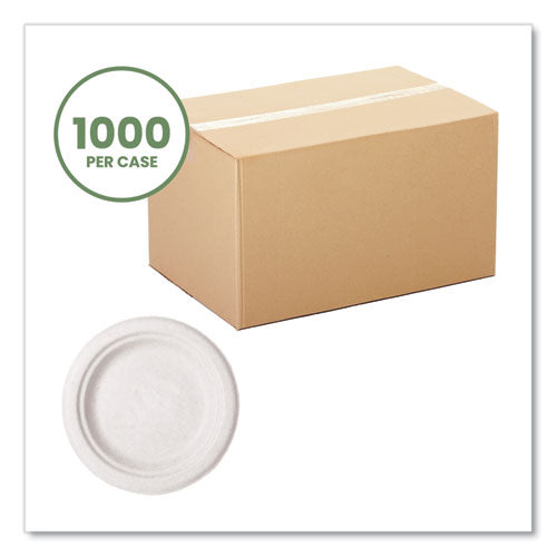 Image of Vegware Nourish Molded Fiber Tableware, Compostable, Plate, Sugarcane, 6" dia, White, 1,000/Carton