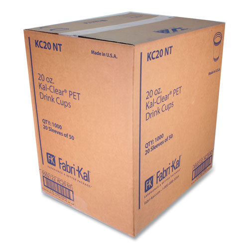 Image of Fabri-Kal® Kal-Clear PET Cold Drink Cups, 20 oz, Plastic, Clear, 50/Bag, 20 Bags/Carton