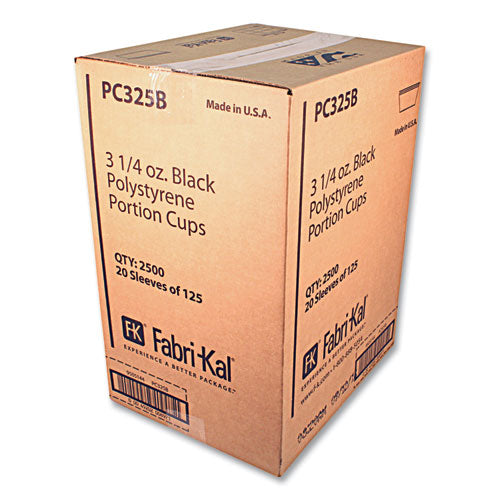 Image of Fabri-Kal® Portion Cups, 3.25 oz, Plastic, Black, 125/Sleeve, 20 Sleeves/Carton