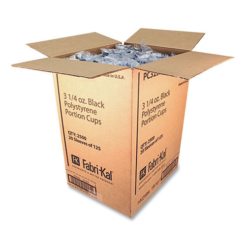 Image of Fabri-Kal® Portion Cups, 3.25 oz, Plastic, Black, 125/Sleeve, 20 Sleeves/Carton