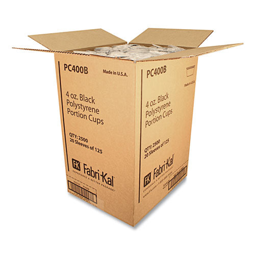Image of Fabri-Kal® Portion Cups, 4 oz, Plastic, Black, 125/Sleeve, 20 Sleeves/Carton