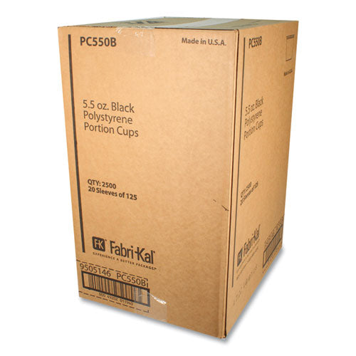 Image of Fabri-Kal® Portion Cups, 5.5 oz, Plastic, Black, 125/Sleeve, 20 Sleeves/Carton