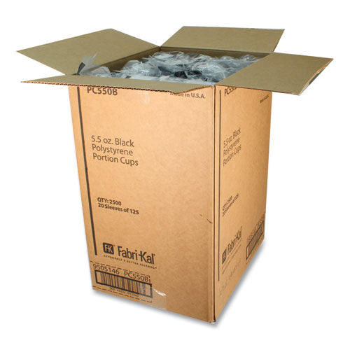Image of Fabri-Kal® Portion Cups, 5.5 oz, Plastic, Black, 125/Sleeve, 20 Sleeves/Carton