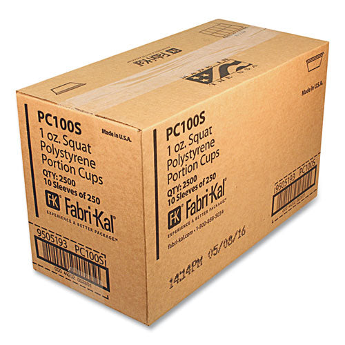 Image of Fabri-Kal® Portion Cups, Squat, 1 oz, Plastic, Translucent, 125/Sleeve, 20 Sleeve/Carton