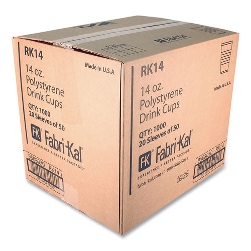 Image of Fabri-Kal® RK Ribbed Cold Drink Cups, 14 oz, Plastic, Clear, 50/Sleeve, 20 Sleeves/Carton