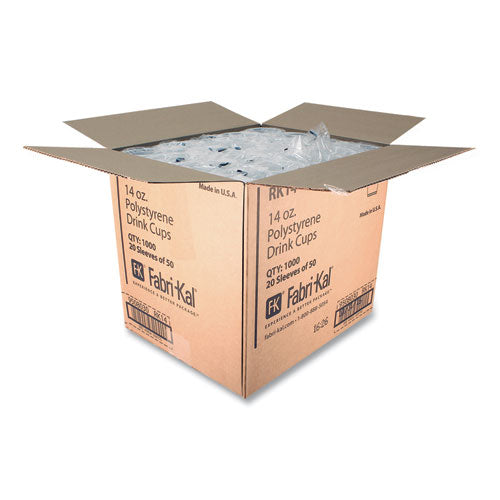 Image of Fabri-Kal® RK Ribbed Cold Drink Cups, 14 oz, Plastic, Clear, 50/Sleeve, 20 Sleeves/Carton