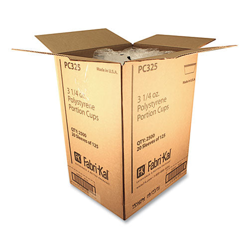 Image of Fabri-Kal® Portion Cups, 3.25 oz, Plastic, Translucent, 125/Sleeve, 20 Sleeve/Carton