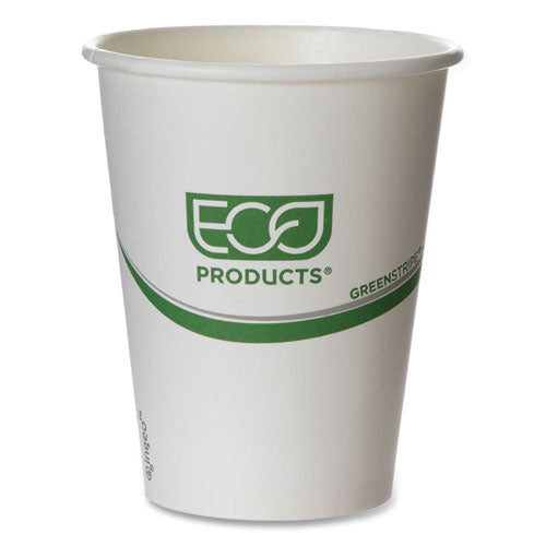 Image of Eco-Products® GreenStripe Renewable and Compostable Hot Cups, 12 oz, Paper, White/Green, 50/Pack, 20 Packs/Carton