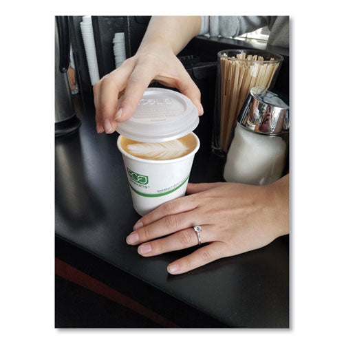 Image of Eco-Products® GreenStripe Renewable and Compostable Hot Cups, 12 oz, Paper, White/Green, 50/Pack, 20 Packs/Carton