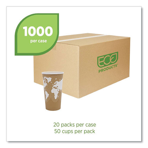 Image of Eco-Products® World Art Renewable and Compostable Hot Cups, 20 oz, Paper, Brown/White, 50/Pack, 20 Packs/Carton