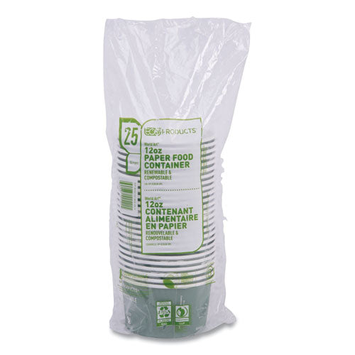 Image of Eco-Products® World Art Renewable and Compostable Food Container, 12 oz, 4.05" Diameter x 2.5" h, Green, Paper, 25/Pack, 20 Packs/Carton