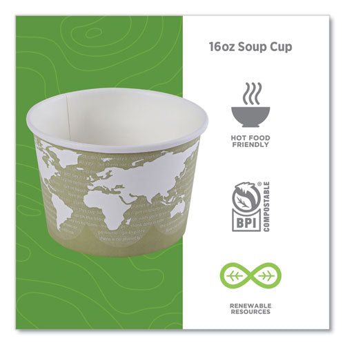 Image of Eco-Products® World Art Renewable and Compostable Food Container, 16 oz, 4.05" Diameter x 3" h, Seafoam, Paper, 25/Pack, 20 Packs/Carton