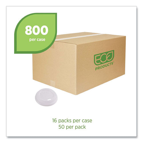 Image of Eco-Products® EcoLid Renewable/Compostable Hot Cup Lids, Fits 8 oz Hot Cups, Plastic, White, 50/Packs, 16 Packs/Carton