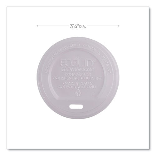 Image of Eco-Products® EcoLid Renewable/Compostable Hot Cup Lids, Fits 8 oz Hot Cups, Plastic, White, 50/Packs, 16 Packs/Carton
