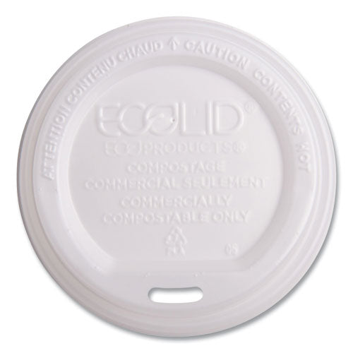 Image of Eco-Products® EcoLid Renewable/Compostable Hot Cup Lids, Fits 10 oz to 20 oz Hot Cups, Plastic, White, 50/Pack, 16 Packs/Carton
