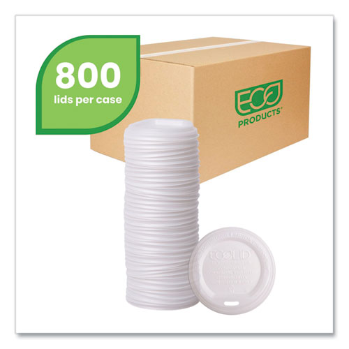 Image of Eco-Products® EcoLid Renewable/Compostable Hot Cup Lids, Fits 10 oz to 20 oz Hot Cups, Plastic, White, 50/Pack, 16 Packs/Carton