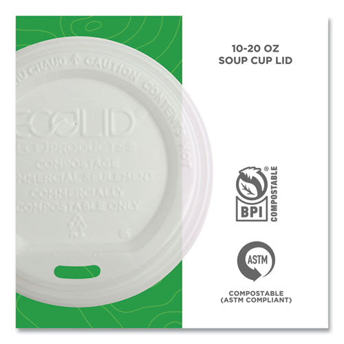 Image of Eco-Products® EcoLid Renewable/Compostable Hot Cup Lids, Fits 10 oz to 20 oz Hot Cups, Plastic, White, 50/Pack, 16 Packs/Carton