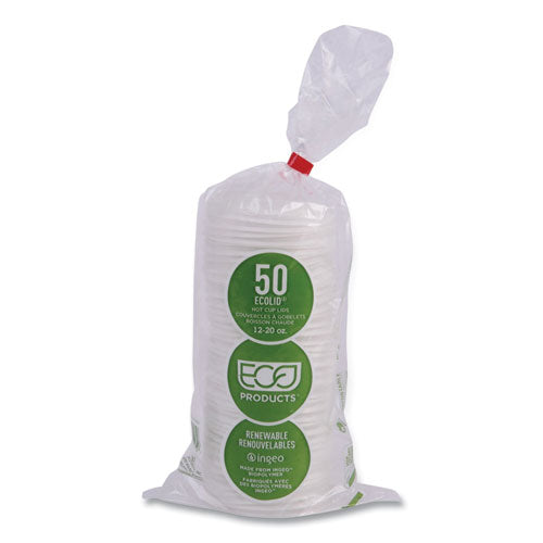 Image of Eco-Products® EcoLid Renewable/Compostable Hot Cup Lids, Fits 10 oz to 20 oz Hot Cups, Plastic, White, 50/Pack, 16 Packs/Carton