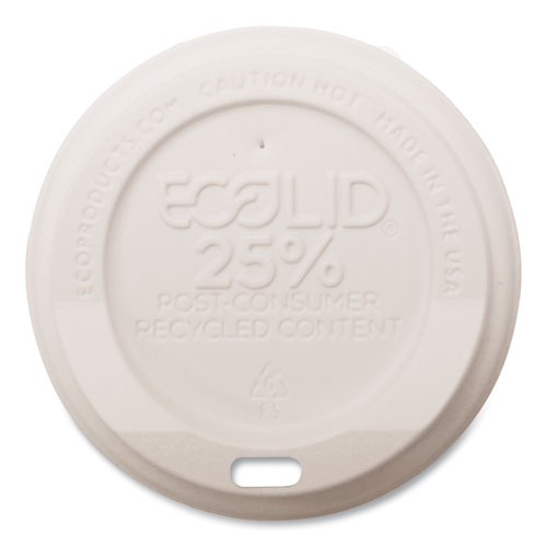 Image of Eco-Products® EcoLid 25% Recycled Content Hot Cup Lid, Fits 8 oz Hot Cups, Plastic, White, 100/Pack, 10 Packs/Carton