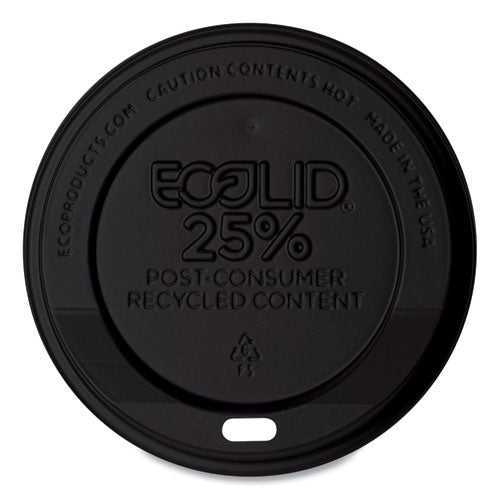 Image of Eco-Products® EcoLid 25% Recycled Content Hot Cup Lid, Fits 10 oz to 20 oz Hot Cups, Plastic, Black, 100/Pack, 10 Packs/Carton