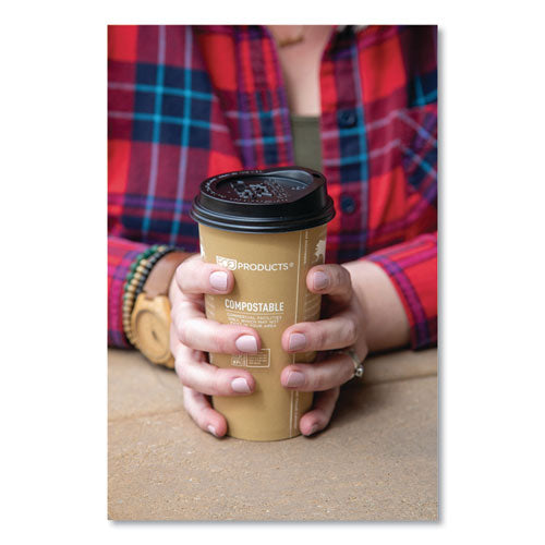 Image of Eco-Products® EcoLid 25% Recycled Content Hot Cup Lid, Fits 10 oz to 20 oz Hot Cups, Plastic, Black, 100/Pack, 10 Packs/Carton