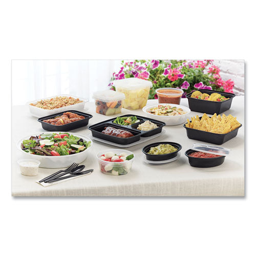 Image of Pactiv Evergreen Newspring VERSAtainer Microwavable Containers, Oval, 12 oz, 6.8 x 4.8 x 1.45, Black/Clear, Plastic, 150/Carton