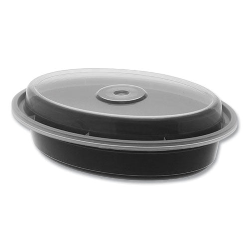 Image of Pactiv Evergreen Newspring VERSAtainer Microwavable Containers, Oval, 12 oz, 6.8 x 4.8 x 1.45, Black/Clear, Plastic, 150/Carton