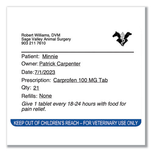 Image of DYMO® Veterinary Prescription Labels for LabelWriter Label Printers, 2.75 x 2.12, Black/White, 400 Labels/Roll, 6 Rolls/Pack
