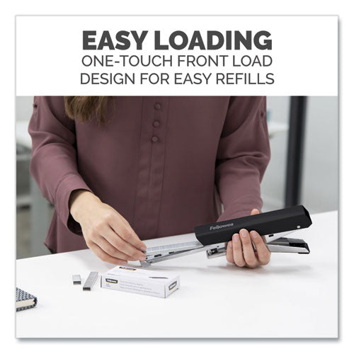 Image of Fellowes® LX890 Handheld Plier Stapler with Antimicrobial Protection, 40-Sheet Capacity, 0.25"/0.31" Staples, Black/White