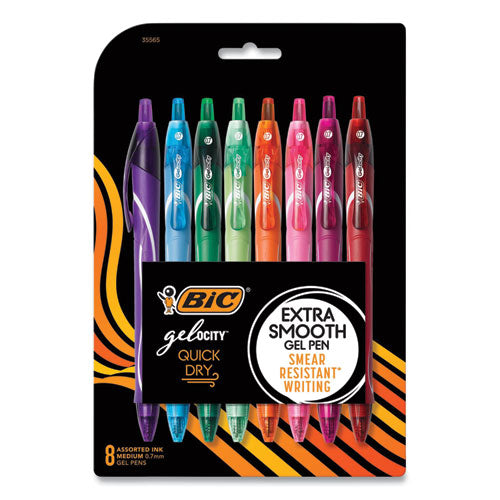 Image of BIC® Gel-ocity Quick Dry Gel Pen, Retractable, Medium 0.7 mm, Randomly Assorted Ink and Barrel Colors, 8/Pack