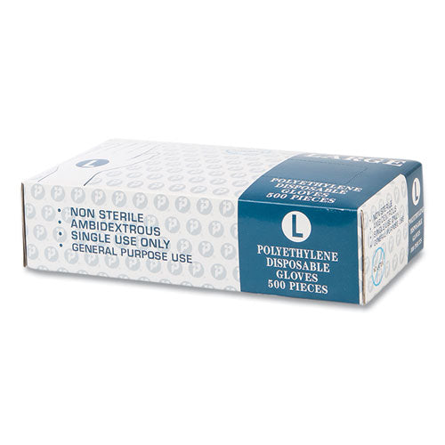 Image of Inteplast Group Embossed Polyethylene Disposable Gloves, Large, Powder-Free, Clear, 500/Box, 4 Boxes/Carton