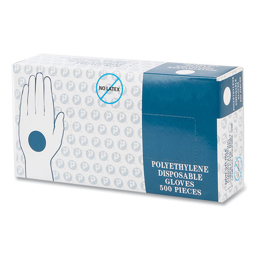 Image of Inteplast Group Embossed Polyethylene Disposable Gloves, Large, Powder-Free, Clear, 500/Box, 4 Boxes/Carton