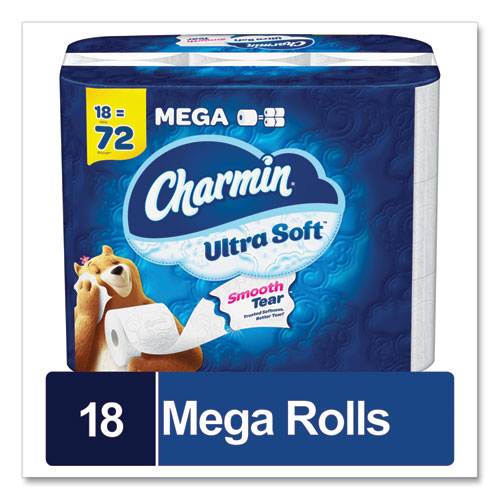 Image of Charmin® Ultra Soft Bathroom Tissue, Mega Roll, Septic Safe, 2-Ply, White, 224 Sheets/Roll, 18 Rolls/Carton