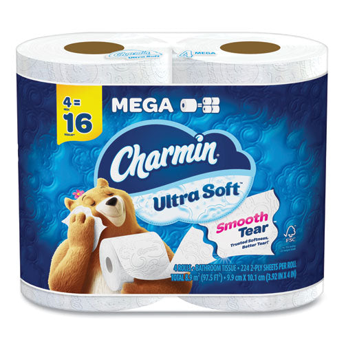 Image of Charmin® Ultra Soft Bathroom Tissue, Septic Safe, 2-Ply, White, 224 Sheets/Roll, 4 Rolls/Pack