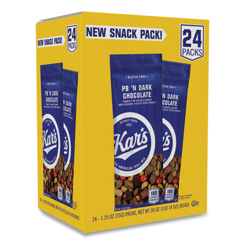 Image of Kar's Trail Mix, Dark Chocolate/Peanut Butter, 1.25 oz Packet, 24/Box