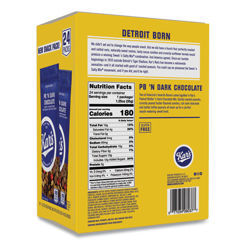 Image of Kar's Trail Mix, Dark Chocolate/Peanut Butter, 1.25 oz Packet, 24/Box