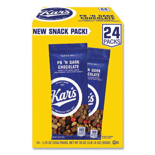 Image of Kar's Trail Mix, Dark Chocolate/Peanut Butter, 1.25 oz Packet, 24/Box