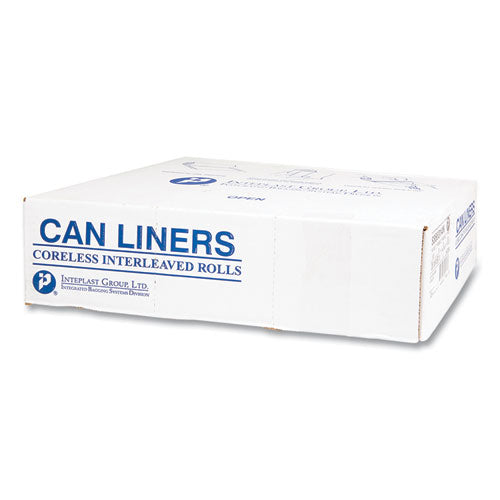 Image of Inteplast Group High-Density Commercial Can Liners, 33 gal, 16 mic, 33" x 40", Clear, Interleaved Roll, 25 Bags/Roll, 10 Rolls/Carton