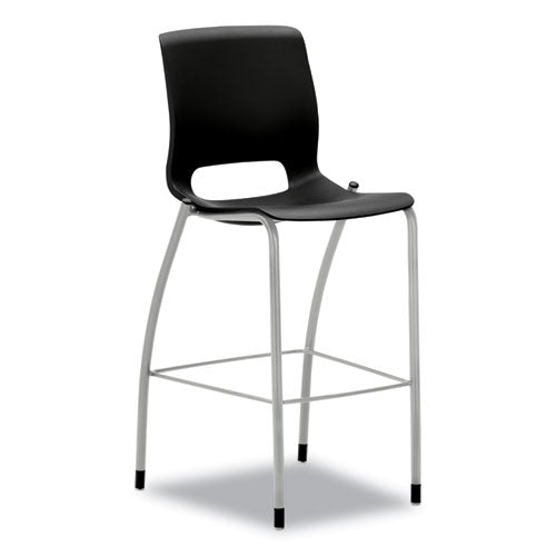Image of HON® Motivate Four-Leg Cafe Height Stool, Supports Up to 300 lb, 30" Seat Height, Onyx Seat, Onyx Back, Platinum Base
